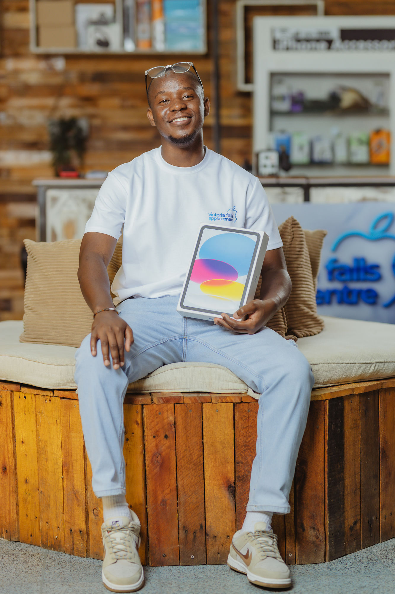Staff member with a new iPad at the store
