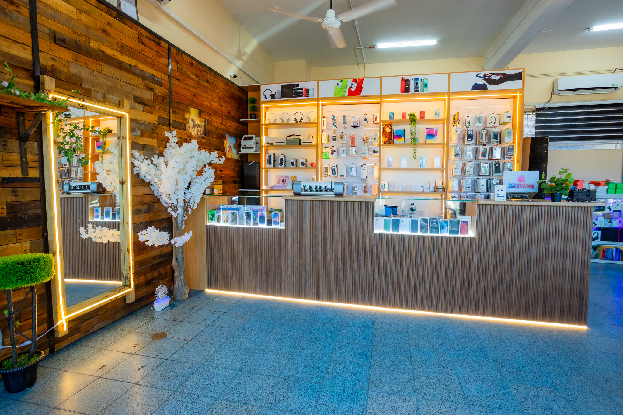 Store interior showing product shelves